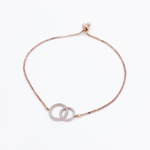 Rose Gold Tone Over Sterling Silver Cubic Zirconia Dainty Bracelet - Picture 6 of 6